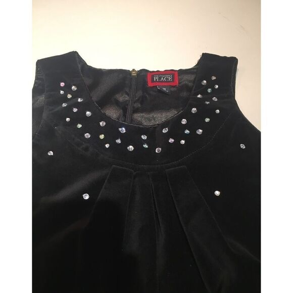 The Children’s Place Black Velvet Dress with Rhinestone Size 10 - Picture 3 of 10